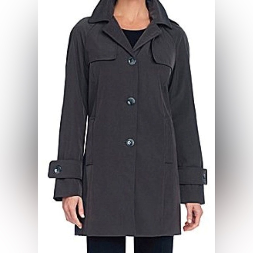 Calvin Klein Rain/Trench Coat with Removable Hood - Sz Petite Small, Black